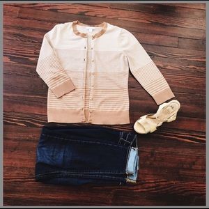 •• tan striped cardigan ••